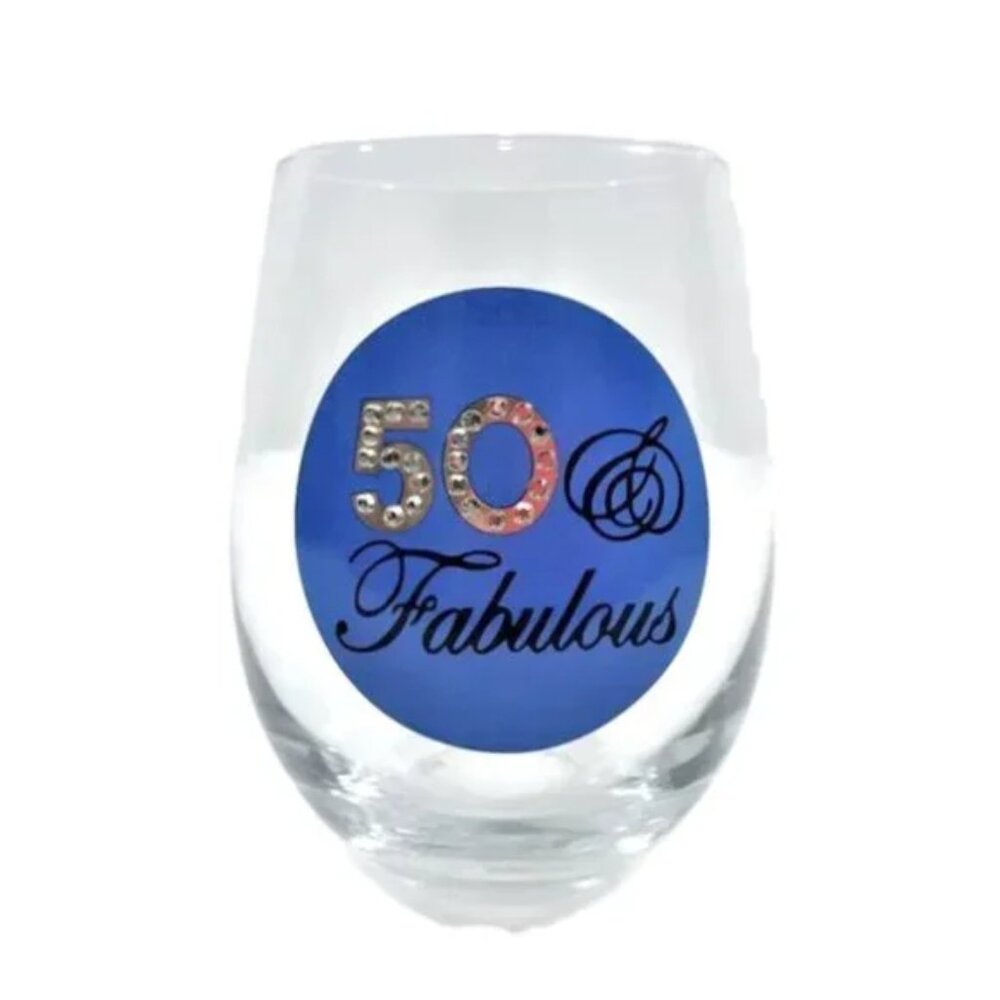50th Birthday Wine Glass with Rhinestones, 15 oz